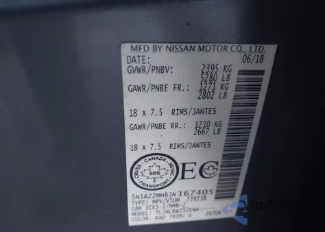 2018 Nissan Murano Platinum/S/Sl/Sv from USA, damaged, VIN 5N1AZ2MH6JN167405